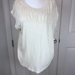 Pilcro Anthropologie Ivory Ruched Yoke Cotton Tee Top Small Boho Minimalist